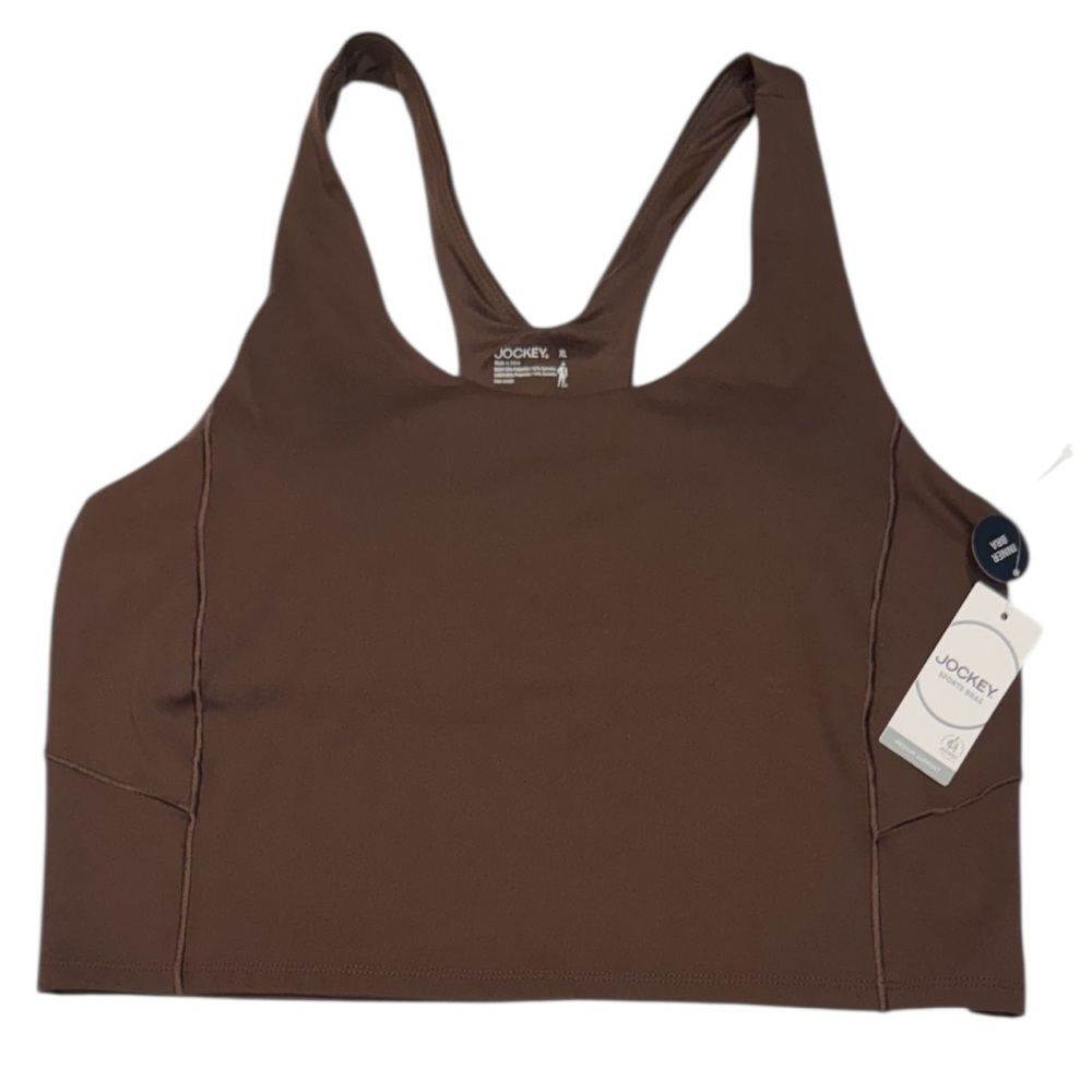 JOCKEY Scoop Pearl Studio Active Crop Top Sports Bra In Martini Brown NWT XL